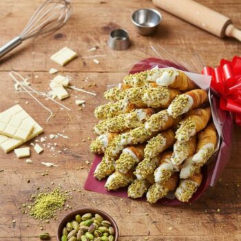 Ramo de croissants con chocolate blanco y pistachos