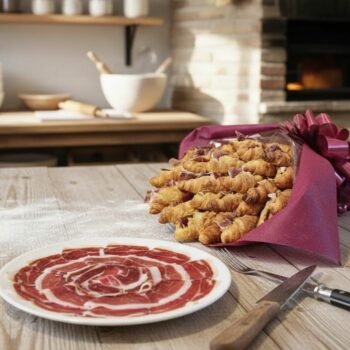 Ramo de croissants con jamón ibérico de cebo cortado a cuchillo