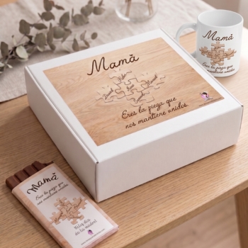 Caja personalizada Puzzle + Tableta de chocolate + taza personalizada